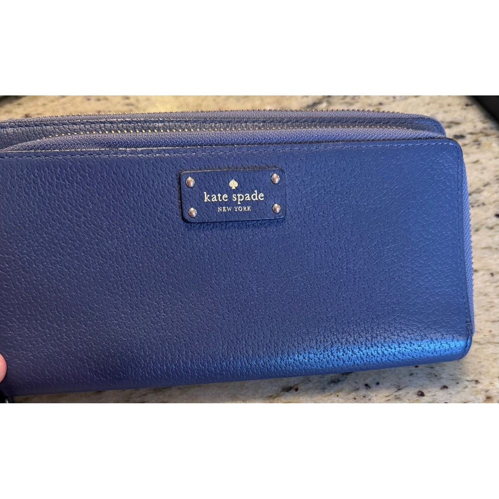 Kate Spade Blue Toned Pebbled Leather Double Zip Wristlet Wallet Gold Hardware